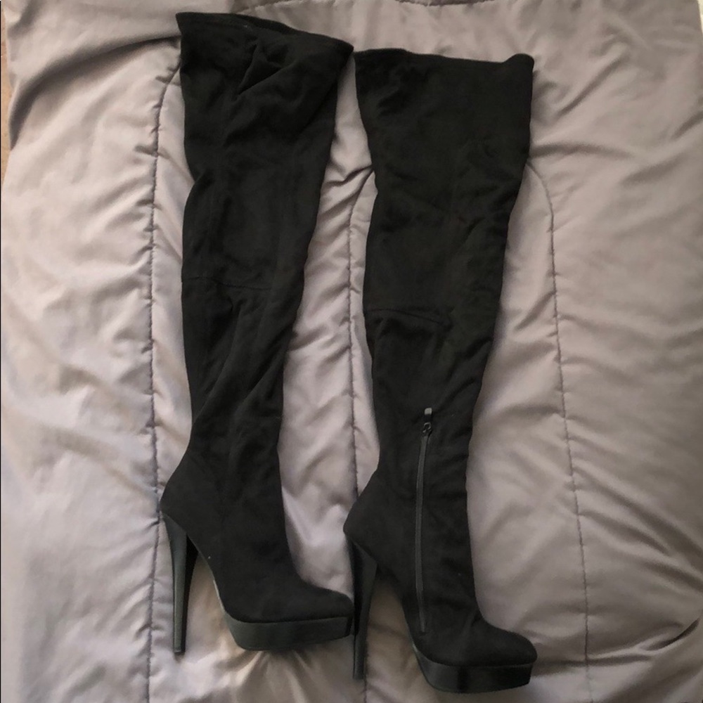 Bebe Over the Knee Gold Heel Boots